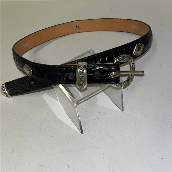 Brighton Black Leather Belt with Silver Accents Vintage 1990 main image 4